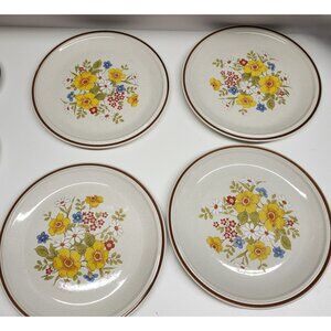 4- Stoneware 10.5" Dinner Plates, Hearthside Casual Elegance Bordeaux Flowers Fl